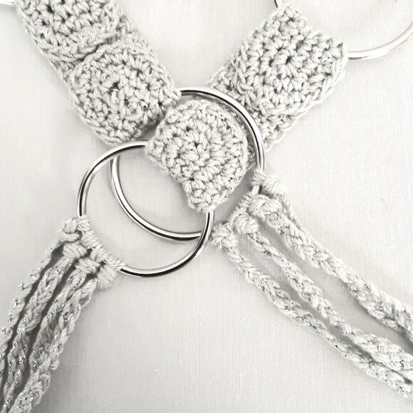 Handcrafted Silver Tone Gray Statement Chain Link Belt With Beaded Tassels - Picture 11 of 13